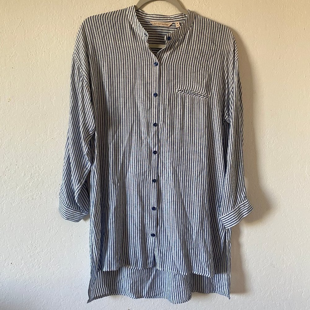 Soft Surroundings Womens Blouse Pin Stripe Button Up Petite Size PS Shirt Top
